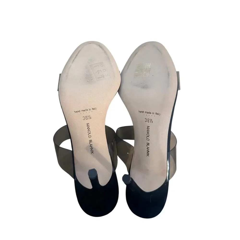 Manolo Blahnik  Scolto 90 Clear PVC Strap High Heel Mule Sandals 38.5 EU